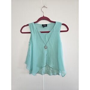 By&by Girl Tank Top Girls 10-12 Blud Chiffon Layered High Low W Necklace